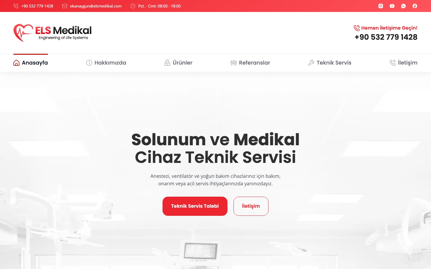 ELS Medikal web sitesinin laptop ekranındaki gerçek ana sayfa görüntüsü
