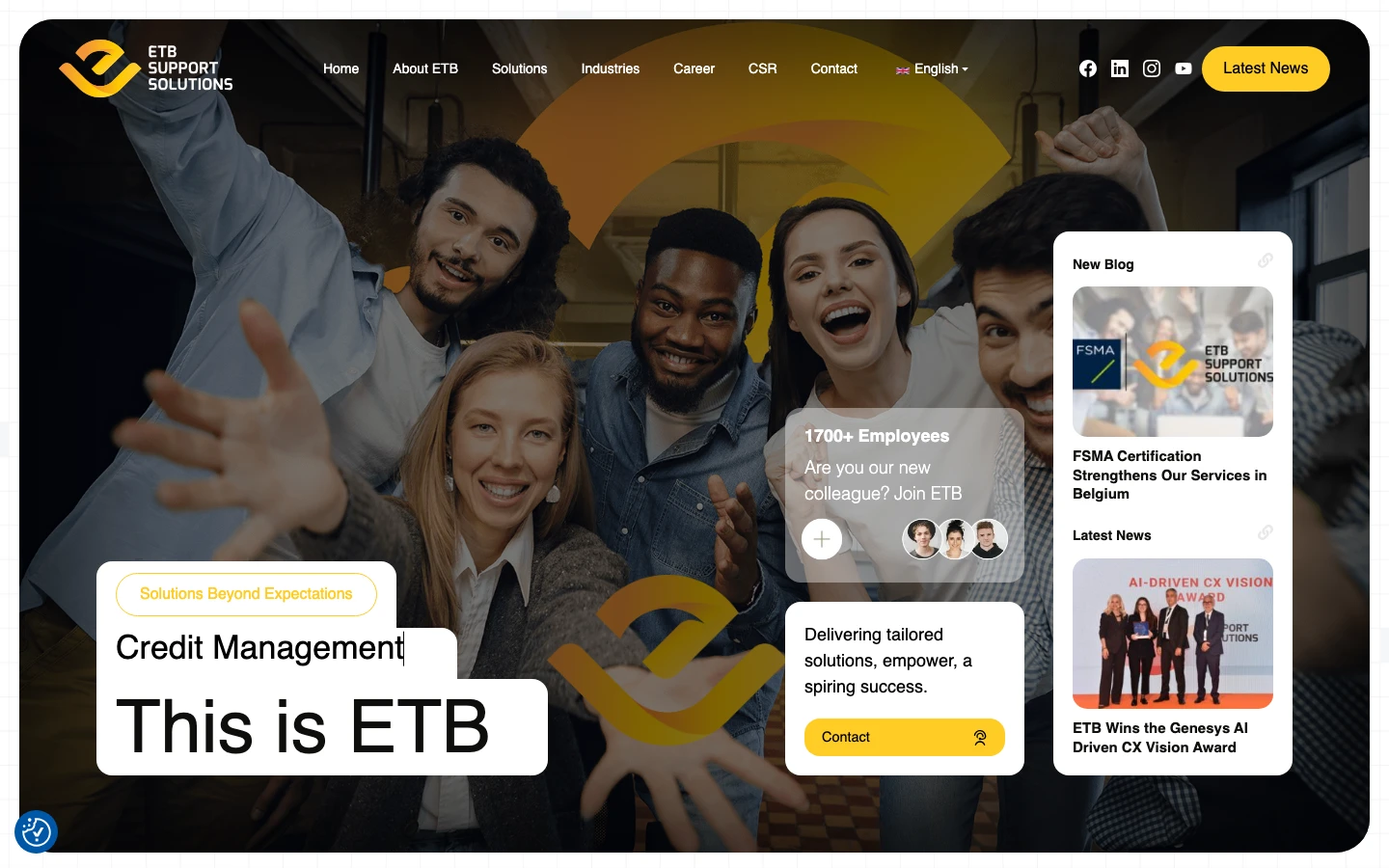 ETB Group web sitesinin laptop ekranındaki gerçek ana sayfa görüntüsü